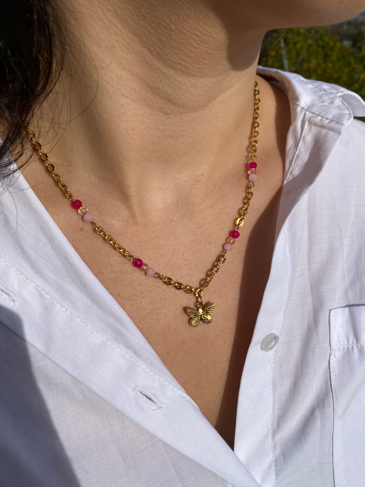 Lyra l Collier en acier inoxydable et perles rose ( modèle unique )